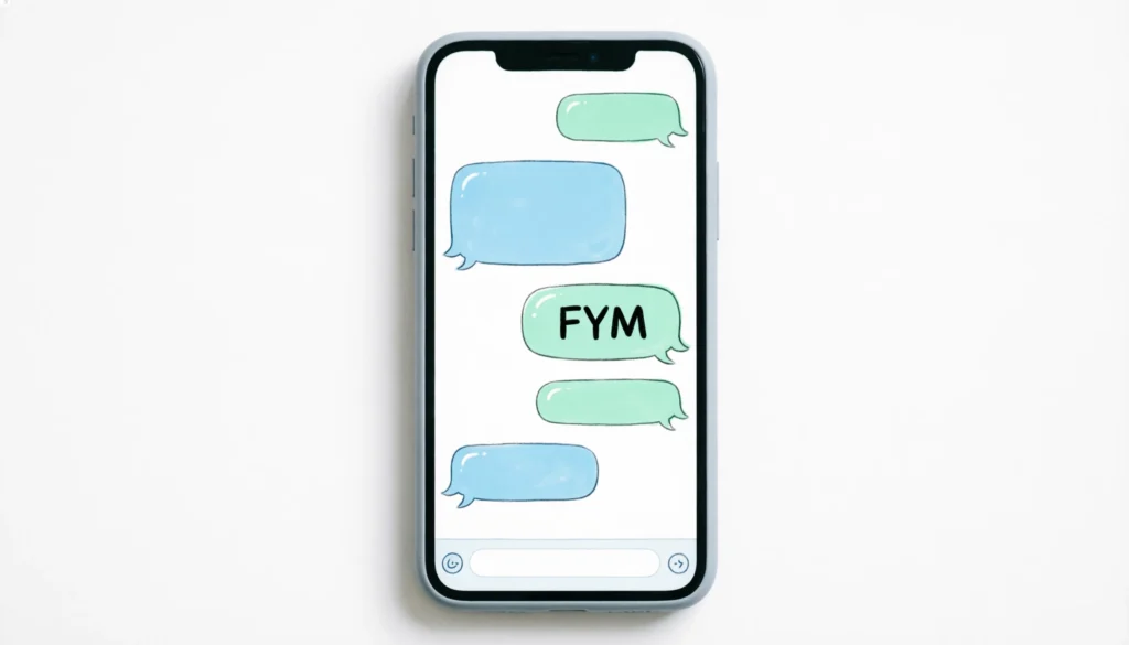 Example of FYM being used in an online chat conversation on a smartphone screen.
